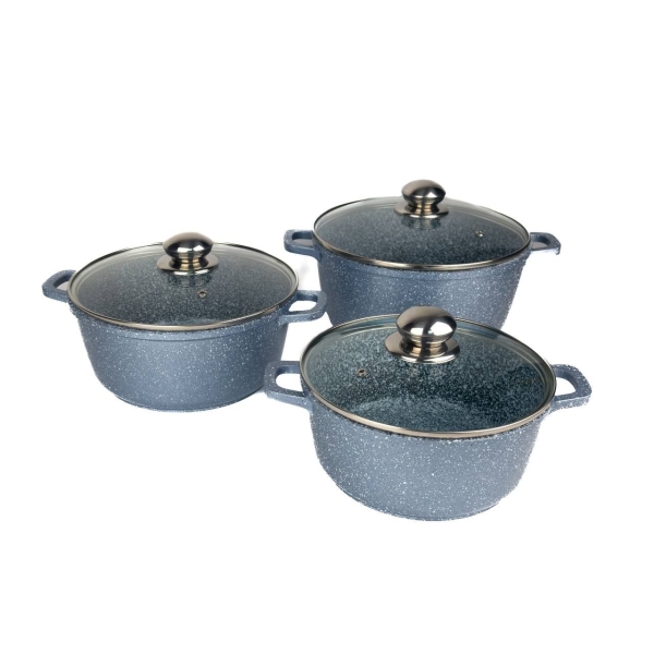 Набір каструль гранітне покриття 6 предметів Benson BN-383 із скляними кришками сірий