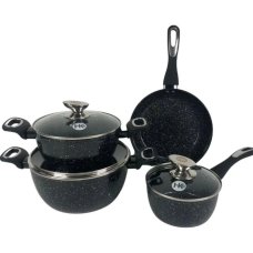 Набір посуду змішаний гранітне покриття 7 предметів Higher Kitchen НК-314 зі скляними кришками сірий