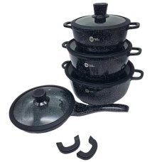 Набір посуду змішаний гранітне покриття 7 предметів Higer Kitchen НК-314 із скляними кришками чорний