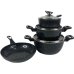 Набір посуду змішаний гранітне покриття 7 предметів Higer Kitchen НК-314 із скляними кришками чорний
