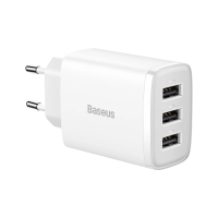 Зарядний блок живлення 3хUSB Baseus Compact Charger 17 W 5 V 3.4 А білий