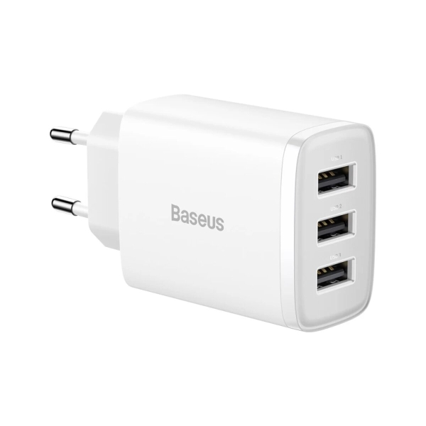 Зарядний блок живлення 3хUSB Baseus Compact Charger 17 W 5 V 3.4 А білий