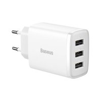 Зарядний блок живлення 3хUSB Baseus Compact Charger 17 W 5 V 3.4 А білий