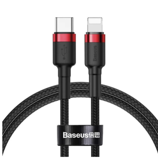Кабель Type-C /Apple Lightning 1 м Baseus Cafule 18 Вт 2.4 А чорний з червоним