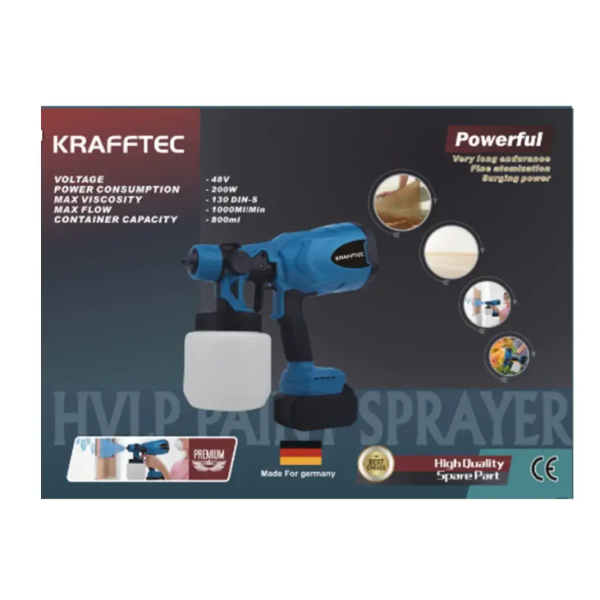 Фарбопульт електричний акумуляторний Krafftec 008837 200 Вт 0.8 л 2-3 мм синій new