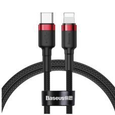 Кабель Type-C /Apple Lightning 1 м Baseus Cafule 18 Вт 2.4 А чорний з червоним