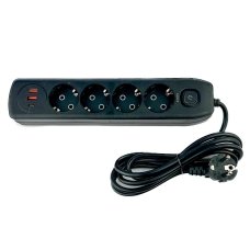 Мережевий фільтр-подовжувач 4 розетки Q603 2хUSB Type-C 2.1 А 2 м чорний