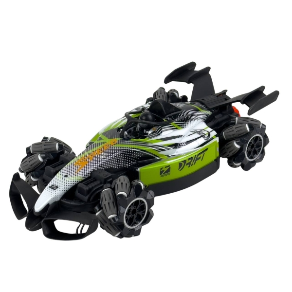 Машинка на радіокеруванні 35 см F1 на акумуляторі з парогенератором світлові та звукові ефекти чорний з зеленим