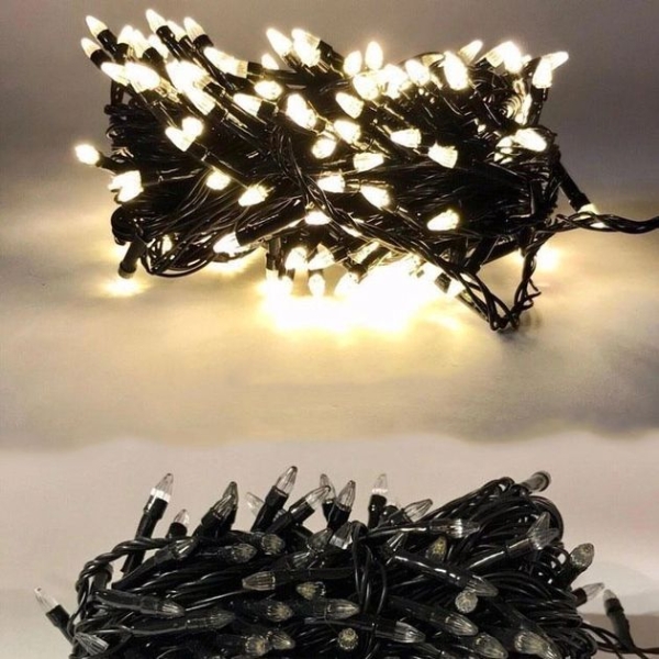 / Світлодіодна гірлянда-нитка чорний дріт 200 LED Xmas 15 м 8 режимів теплий білий