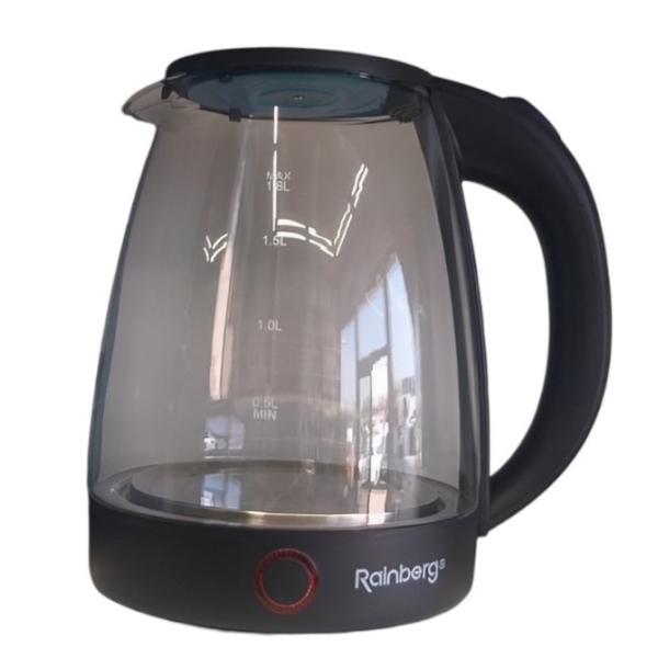 / Електрочайник Rainberg RB-2240 2200Вт, 2л, 0.5м, прозорий, скляний, дисковий