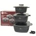 Набір каструль антипригарне покриття 8 предметів Higher Kitchen HK-302 зі скляними кришками чорний Набір каструль антипригарне покриття 8 предметів Higher Kitchen HK-302 зі скляними кришками чорний