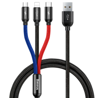 USB кабель Baseus 3-in-1 Three Primari Colors (Lightning/Micro/Type-C) 3,5A/0,3m. Black CAMLT-ASY01 new