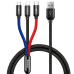 Кабель 3в1 USB/Apple Lightning+Type-C+microUSB 0.3 м Baseus Three Primari Colors 3.5 A чорний