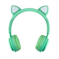 Навушники дитячі бездротові накладні MZ-08M LED MP3 Bluetooth з вушками зелений Навушники дитячі бездротові накладні MZ-08M LED MP3 Bluetooth з вушками зелений