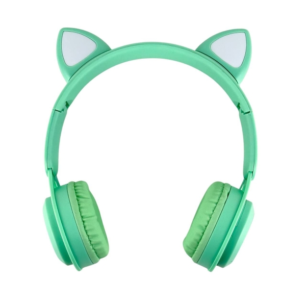Навушники дитячі бездротові накладні MZ-08M LED MP3 Bluetooth з вушками зелений