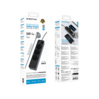 Мережевий фільтр-подовжувач 3 розетки BOROFONE BAC8 Power 3хUSB/Type C 10 А 3 м чорний з сірим