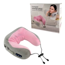 Масажер подушка U-shaped Massage Pillow роликовий сірий з рожевим