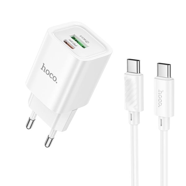 Зарядний пристрій з кабелем USB+Type-C/Type-C 1 м HOCO C149A Charm 30 W 12 V 2.5 А білий