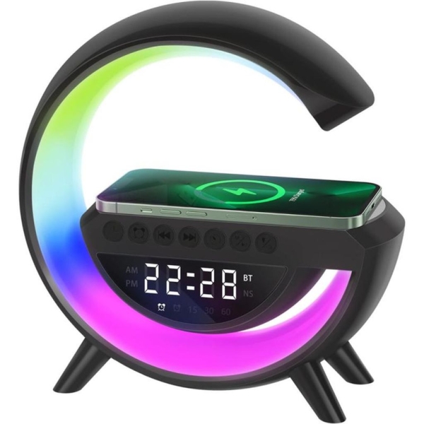 Колонка портативна з годинником Smart BT-3401 бездротова зарядка Bluetooth LED чорний