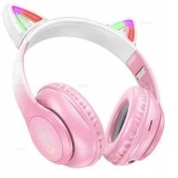 Навушники дитячі бездротові накладні HOCO W42 Cat Ears LED Bluetooth з вушками рожевий