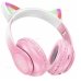 Навушники дитячі бездротові накладні HOCO W42 Cat Ears LED Bluetooth з вушками рожевий