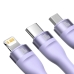 Кабель 3в1 USB+Type-C/Apple Lightning+Type-C+microUSB 1.2 м Baseus Flash Series Ⅱ 100 Вт фіолетовий