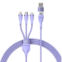 Кабель 3в1 USB+Type-C/Apple Lightning+Type-C+microUSB 1.2 м Baseus Flash Series Ⅱ 100 Вт фіолетовий