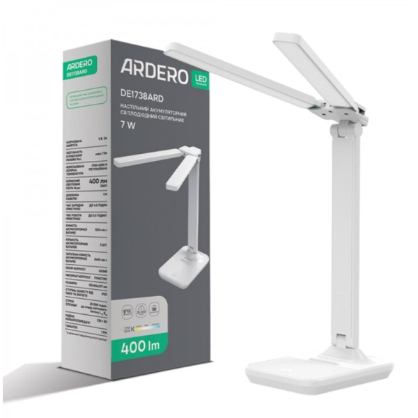 Настільна лампа LED Ardero DE1738ARD з акумулятором 7 Вт білий