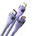 Кабель 3в1 USB+Type-C/Apple Lightning+Type-C+microUSB 1.2 м Baseus Flash Series Ⅱ 100 Вт фіолетовий
