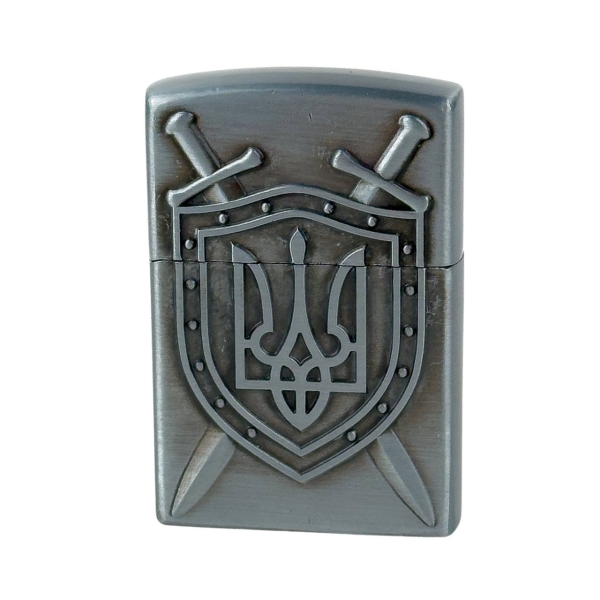 Запальничка газова Герб 10-33 кремнієвий підпал метал сріблястий