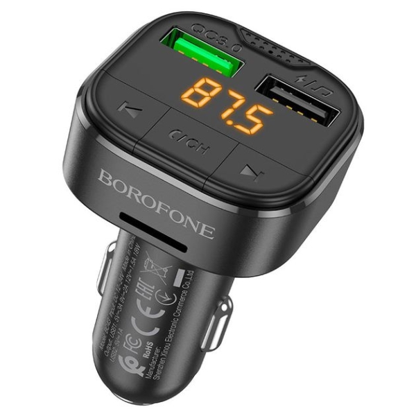 FM-трансмітер модулятор BOROFONE BC43 Flash Bluetooth USB з дисплеєм чорний