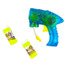 Іграшка-генератор мильних бульбашок Пістолет 555-96 зі світловими ефектами 15 см блакитний