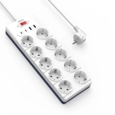 Мережевий фільтр-подовжувач 10 розеток WiWU Wi-S008 Power Strip GaN 2хUSB/2хType C 16 А 2 м білий