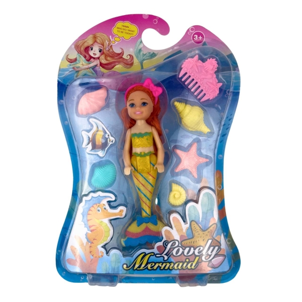 Лялька Русалонька 791B з аксесуарами шарнірна 15 см жовтий