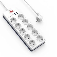 Мережевий фільтр-подовжувач 10 розеток WiWU Wi-S008 Power Strip GaN 2хUSB/2хType C 16 А 2 м білий