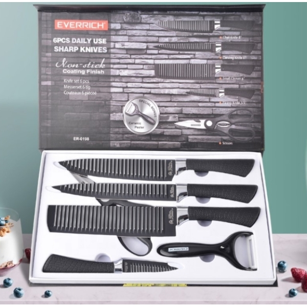 / Набір ножів Everrich H-004 з нержавіючої сталі з ножицями та овочечисткою.