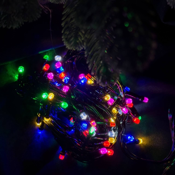 Світлодіодна гірлянда-нитка чорний дріт 100 LED Xmas рубін 7 м 8 режимів мульти