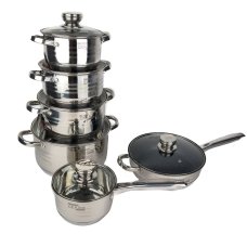 Набір посуду змішаний нержавіюча сталь 12 предметів Zepline ZP 075 із скляними кришками сріблястий