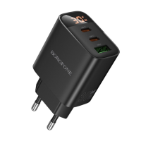 Зарядний блок живлення 2хType-C+USB Borofone BA98A з дисплеєм 30 W 12 V 2.5 A чорний