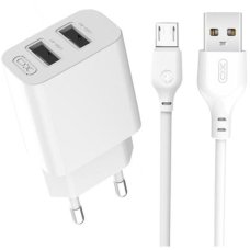 Зарядний пристрій з кабелем 2хUSB/microUSB 1 м XO L109 12 W 5 V 2.4 A білий