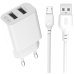 Зарядний пристрій з кабелем 2хUSB/microUSB 1 м XO L109 12 W 5 V 2.4 A білий