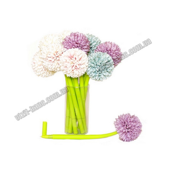 / Ручка гелева синя 0,5мм, силіконова півонія