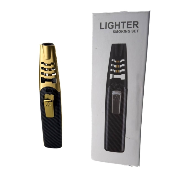 Запальничка газова турбо Jobon п'єзовий підпал метал чорний з золотистим