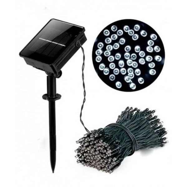 / Світлодіодна гірлянда-нитка чорний дріт 100 LED Magic Lights 11 м сонячна панель білий