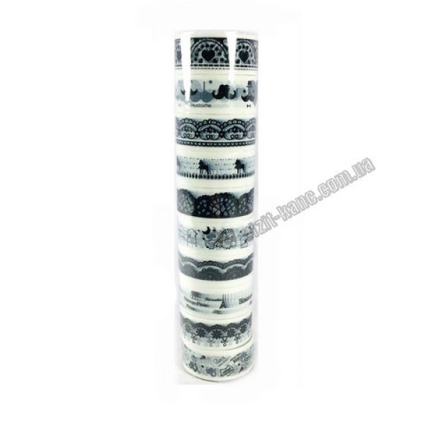 / Скотч декоративный 1,5х3,5 м "Черно-белый" (Набор 10шт. цена за набор)