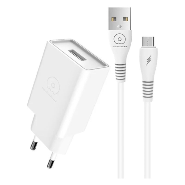 Мережевий зарядний пристрій з кабелем WUW-T82 Single USB home charger set micro new