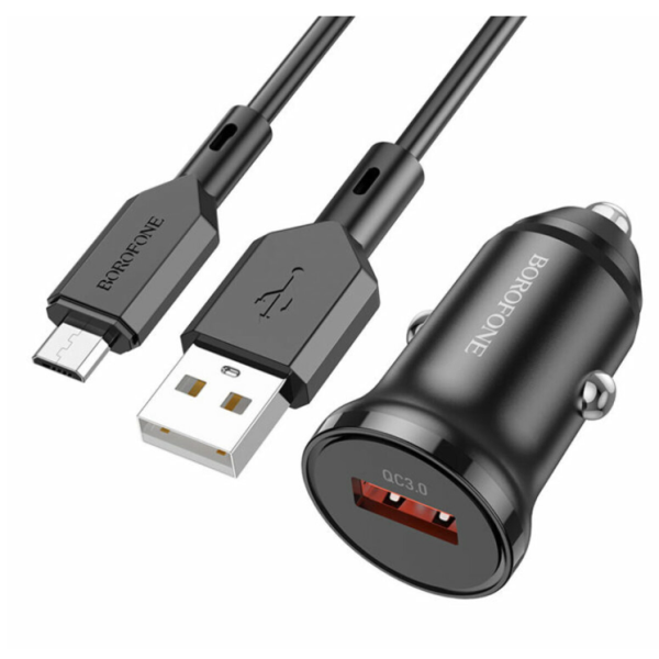 Автомобільний зарядний пристрій з кабелем USB/micro-USB BOROFONE BZ18MB Wisdom 18 W чорний