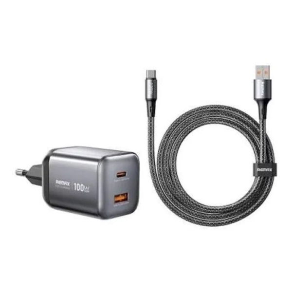 Мережевий зарядний пристрій з кабелем REMAX Wisdom Series 100W GaN Travel Charger+A-C Data Cable Set