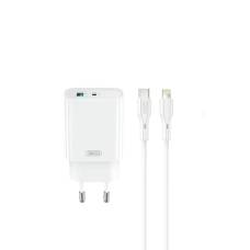Зарядний пристрій з кабелем USB+Type-C/Apple Lightning 1 м XO CE29 20 W білий