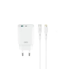 Зарядний пристрій з кабелем USB+Type-C/Apple Lightning 1 м XO CE29 20 W білий